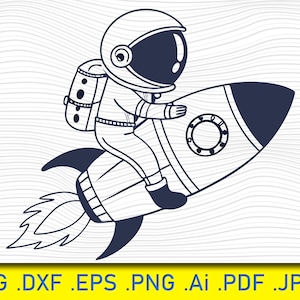Astronaut geschnitten Datei | Astronaut auf einer Rakete Clipart | Rakete Schnittdatei | Astor Reitrakete Schablone | Spaceman Tshirt Motiv | Dxf | Png