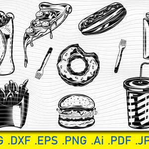 Fast food svg bundle,fast food svg,Hamburger SVG,French Fries Svg,pizza svg,hotdog svg,taco svg,street food svg,Sandwich Svg,junk food svg