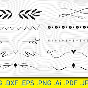 Border svg, Decorative dividers cutfiles, Wedding Decor, Ornaments svg, decorative line svg,Png Eps Dxf Vector Pack4 clipart, commercial use