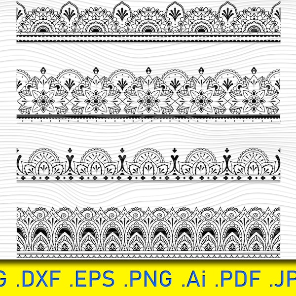 Indian ethnic borders set, Border Svg,Border Clipart,Border Silhouette, Border DXF File, Line divider clipart, Border Svg Bundle, Border Svg