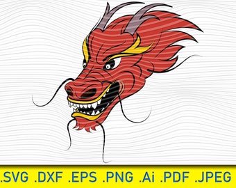 Dragón SVG, Cabeza de dragón SVG, Tatuaje de dragón SVG, Imágenes prediseñadas de dragón, Archivos de dragón para Cricut, Archivos de corte de dragón para silueta, Dragón PNG, dxf