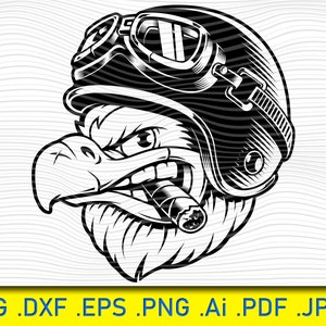 Aquila americana con sigaro, motociclista con casco da motociclista, animale SVG, aquila feroce, uccello, aquila americana, uccello predatore, segno di libertà