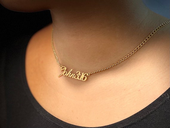 John 3 16 Gold Christian Nameplate Necklace Jewelry Etsy