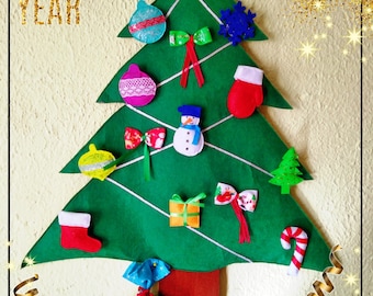 Felt Christmas tree for pretend play, Kids Christmas tree, Christmas decoration for the children room, Toddlers felt tree, Deluxe decor