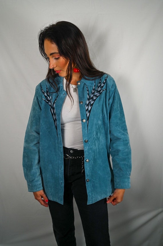Bob Mackie Turquoise Suede Jacket