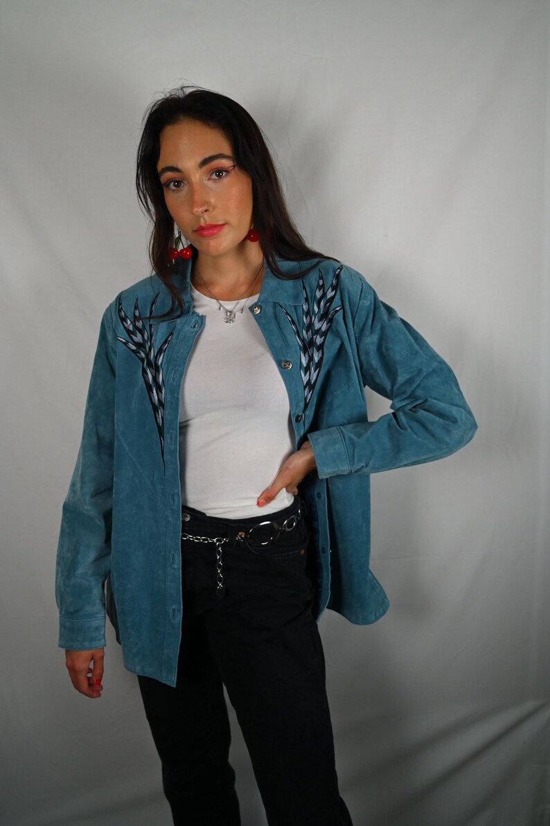 Bob Mackie Turquoise Suede Jacket