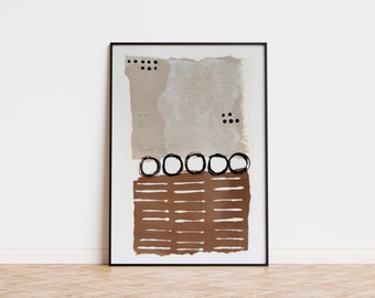 Abstract Beige and Brown Printable Art, Neutral Art Print, Modern Geometric Art, Abstract Circle Art, Instant Download, Mixed Media Collage