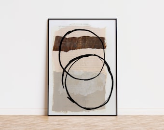Abstract Beige and Peach Printable Art, Neutral Art Print, Modern Geometric Art, Abstract Circle Art, Instant Download, Mixed Media Collage