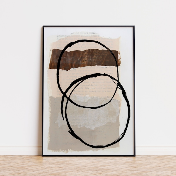 Abstract Beige and Peach Printable Art, Neutral Art Print, Modern Geometric Art, Abstract Circle Art, Instant Download, Mixed Media Collage