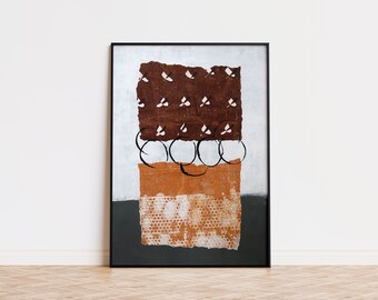Brown Rust Geometric Abstract Art Print: Mixed Media Collage (Digital Download)