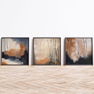 Set of 3 Square Printable Abstract Art, Blue, Beige, Rust, and Cream Color Art, Modern Landscape Art Set, Instant Digital Download