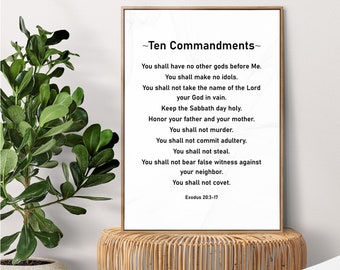 The Ten Commandments - PRINTABLE ART Digital DOWNLOAD Wall Art Home Decor Christianity Bible Verse Exodus 20 Religious Inspirational Gift