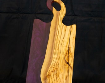 Olive Wood Charcuterie/Cutting/Cheese Board with Purple Epoxy Edge