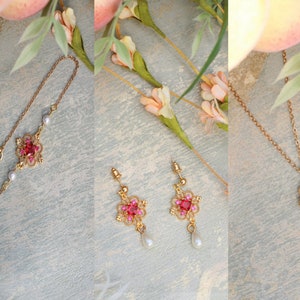 Gold Heiress - Earrings - Bracelet - Necklace Set (Magenta)