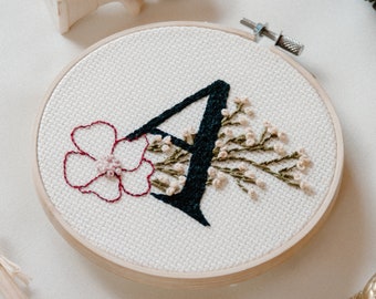 Floral Embroidery pattern- A letter 5 inches hoop