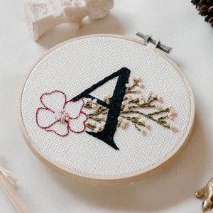 Floral Embroidery pattern A letter 5 inches hoop image 1