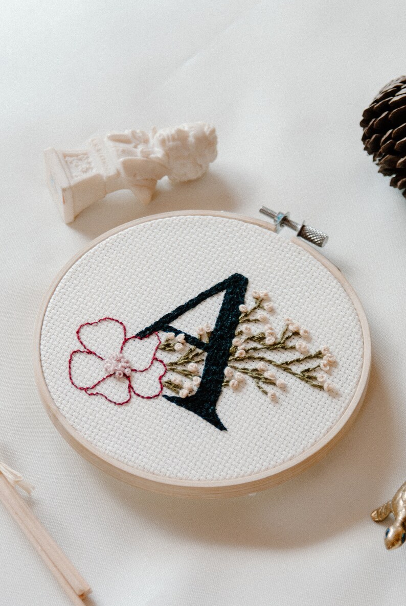 Floral Embroidery pattern A letter 5 inches hoop image 1