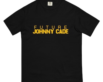 May include: Black t-shirt with the text "FUTURE JOHNNY CADE" in yellow.