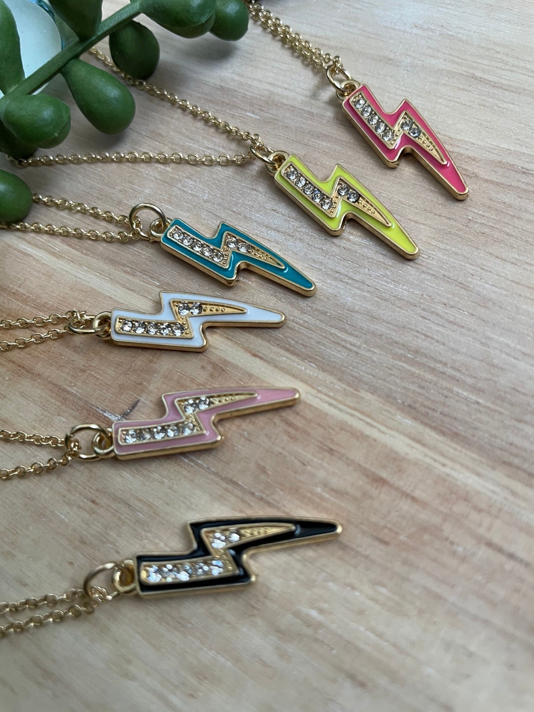 Retro Lightning Bolt Gold Necklace Colorful Lightning Bolt Jewelry