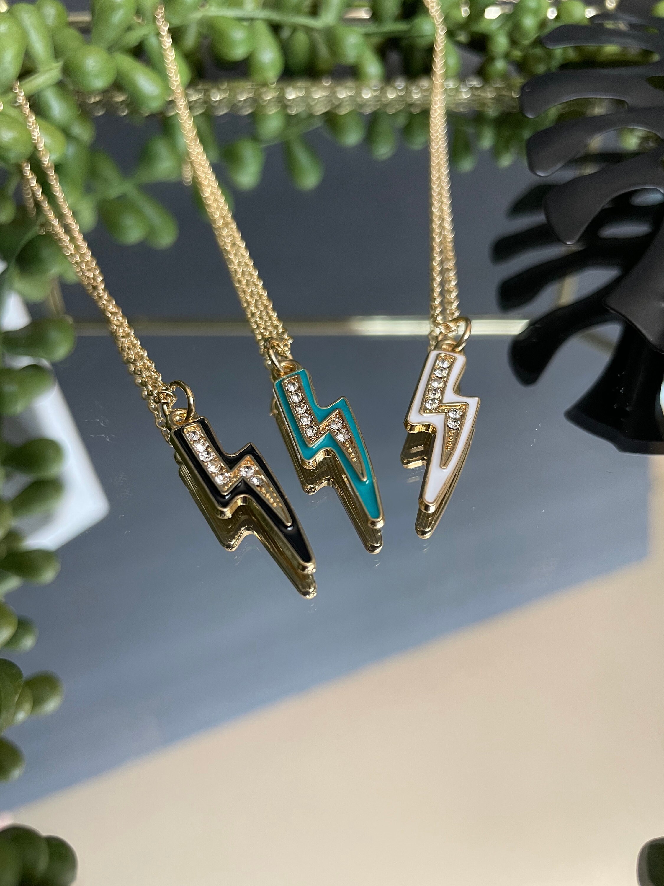 Retro Lightning Bolt Gold Necklace Colorful Lightning Bolt Jewelry