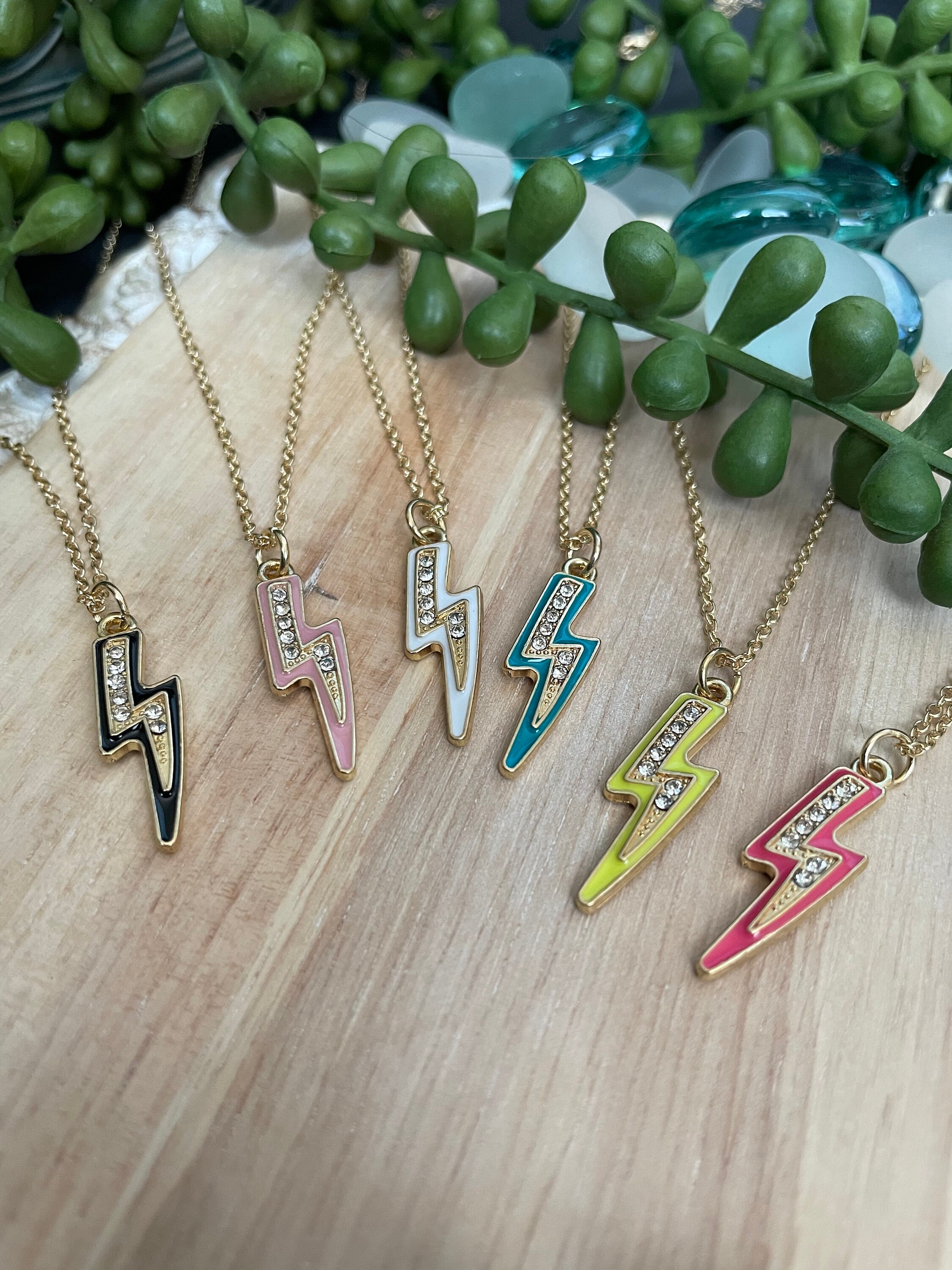 Retro Lightning Bolt Gold Necklace Colorful Lightning Bolt Jewelry Dainty Y2K Gold Necklace