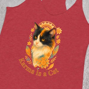Karma Is A Cat Tank Top: Boho Floral Cat Lover Yoga Shirt