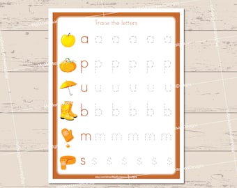 Traçage des lettres d'automne • Motricité fine • Compétences en écriture • Imprimable Montessori • PDF éducatif