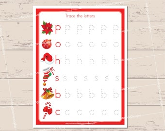 Traçage des lettres de Noël • Motricité fine • Compétences en écriture • Imprimable Montessori • PDF éducatif
