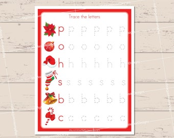 Christmas Letter Tracing • Feinmotorische Fähigkeiten • Schreibfähigkeiten • Montessori Printable • Lern-PDF