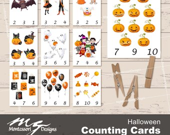Halloween Counting Cards • Montessori Halloween Theme •  Clip Cards •  Montessori Printables • Educational Printable
