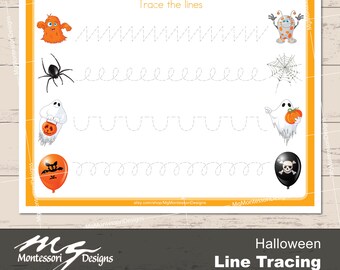 Halloween Line Tracing • Fine Motor Skilss • Writing Skills • Montessori Printable • Educational PDF