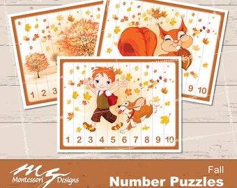 Fall Number Puzzles•Number Sequencing•Montessori Printable•Educational PDF