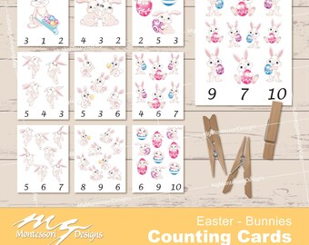 Easter Bunnies Counting Cards • Montessori Math Printable (Digital Download)