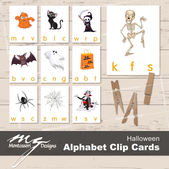 Halloween Alphabet Clip Cards•Beginning Sounds•Language Cards•Montessori Printable•Educational Printable