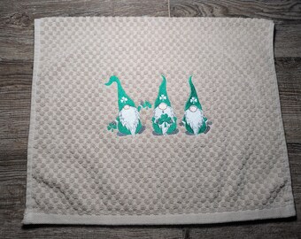 St Patrick's Day Gnome Dish towel, St Patricks Day, St Patrick's Day Towel, Gnome Kitchen Towel, Embroidered Gnome Towel, Embroidered Towel
