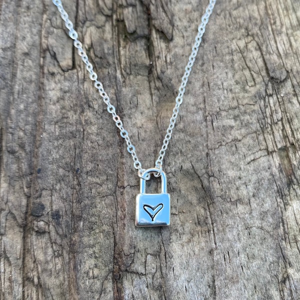Padlock necklace, Sterling silver chain, personalised gift