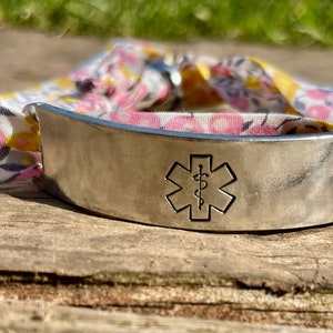 Handmade Pewter Medical Alert Bracelet: Adjustable Cotton Band