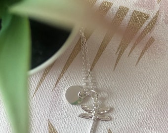 Hand Made, Hand Stamped 925 Silver Dragonfly Necklace Personalised