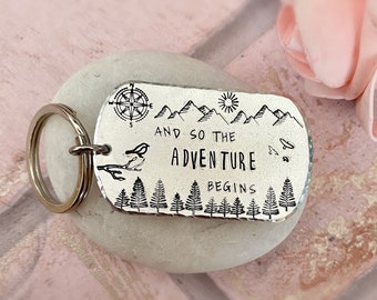 Adventure begins, hand made keyring, gift, new home, new job, graduation gift, couples gift,