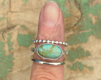 Handmade Sterling Silver Turquoise Stacking Ring Set - Size M