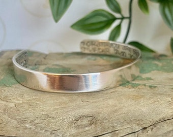 Sterling silver cuff bracelet, hidden message,  recycled, Father’s Day gift, new mum,sister, brother gift,personalised, 925 bangle