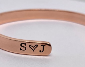 Personalized Copper Cuff Bracelet, Handmade Initial Bracelet, Gift for Men