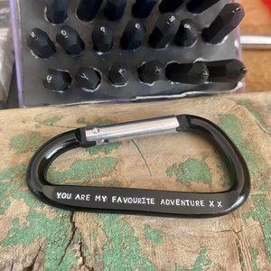 Hand Stamped Personalised Carabiner Keyring: Climbing Gift