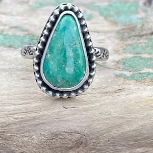 Turquoise Sterling Silver Ring: Boho Statement Jewelry, Size N