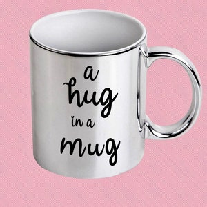 Silver metallic hug in a mug  high shine mirror finish mug