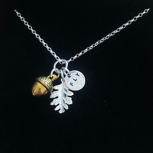 925 Silver chain, Personalised, charm, acorn pendant, oak leaf necklace, autumn gift
