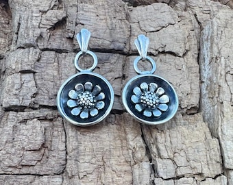 Handcrafted Recycled Sterling Silver Daisy Earrings: Small Flower Drop