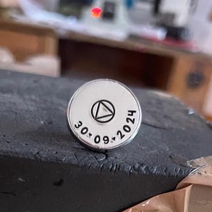 Personalized Sobriety Symbol Pin Badge: Hand Stamped Lapel Pin