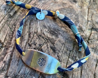 Personalized Medical Alert Bracelet: Liberty London Fabric, Pewter ID