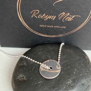 Hand Made, Hand Stamped 925 Silver circle washer ball chain men’s Necklace Personalised